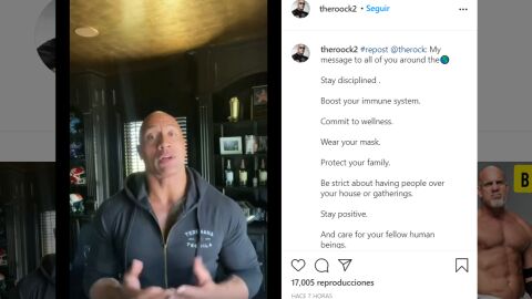 Mensaje de Dwayne Johnson 'La Roca' en el que revela que dio positivo por Covid-19