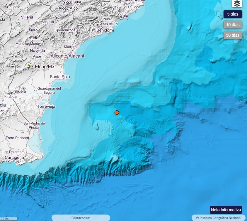 Un terremoto de 3.6 grados sacude el fondo marino de Torrevieja y se siente en la mitad sur de la provincia Un terremoto de 3.6 grados sacude el fondo marino de Torrevieja y se siente en la mitad sur de la provincia