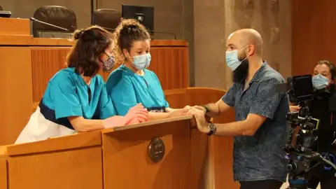 Un momento del rodaje de "Parresia" Un momento del rodaje de "Parresia"