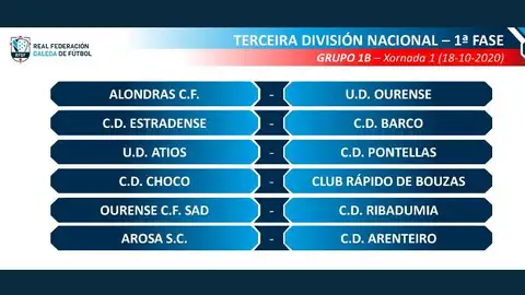 Primeira xornada 3ª Grupo 1B A Federación Galega de Fútbol realizou na tarde do xoves 24 de setembro ó sorteo para o calendario da terceira división