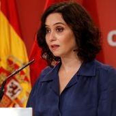 Isabel Díaz Ayuso durante la rueda de prensa ofrecida este jueves en la Real Casa de Correos