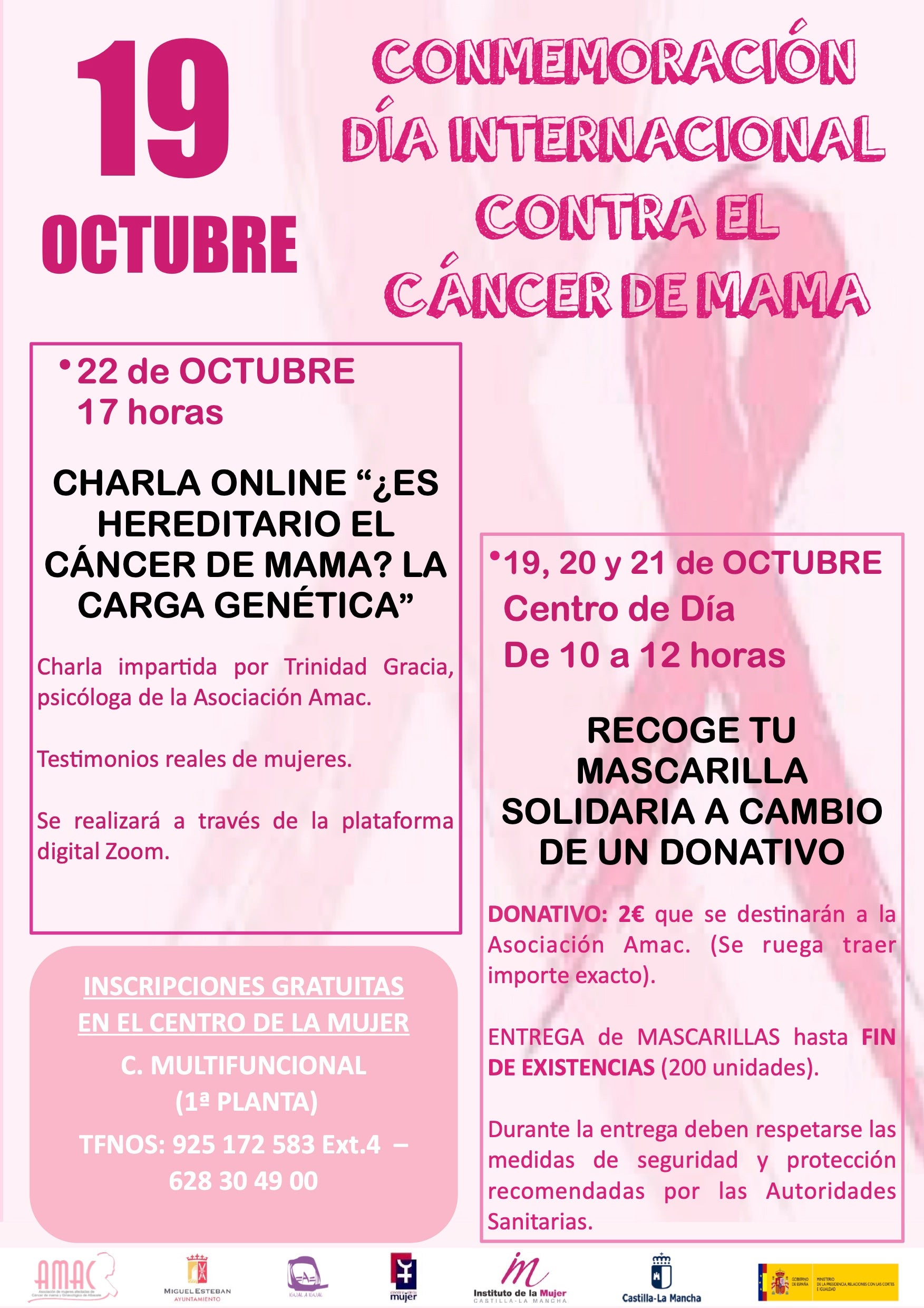 El Centro de la Mujer de Miguel Esteban celebrará la Semana contra el cáncer de mama con nuevas actividades El Centro de la Mujer de Miguel Esteban celebrará la Semana contra el cáncer de mama con nuevas actividades