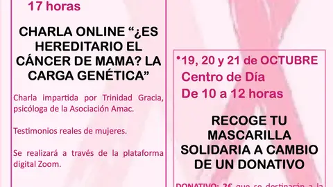 Cartel Semana Cáncer de Mama Charla y mascarilla solidaria