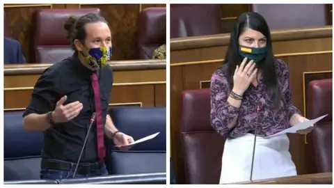 El vicepresidente segundo, Pablo Iglesias, y la diputada de Vox, Macarena Olona El vicepresidente segundo, Pablo Iglesias, y la diputada de Vox, Macarena Olona