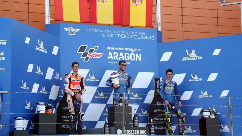 Los pilotos espa&ntilde;oles Alex M&aacute;rquez, Alex Rins y Joan Mir