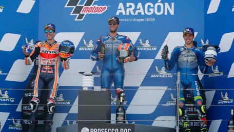 Àlex Rins, Alex Márquez i Joan Mir: podi espanyol al GP d&#39;Aragón