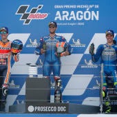 Àlex Rins, Alex Márquez i Joan Mir: podi espanyol al GP d'Aragón