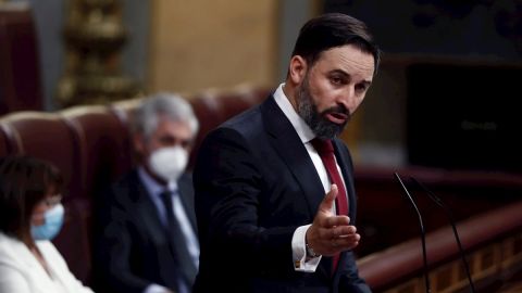 Santiago Abascal durante si discurso de la moci&oacute;n de censura