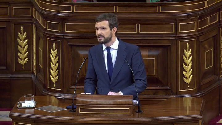 Casado anuncia el 'no' del PP a la moción de censura y se desmarca de Vox: "Hasta aquí hemos llegado" Casado anuncia el 'no' del PP a la moción de censura y se desmarca de Vox: "Hasta aquí hemos llegado"