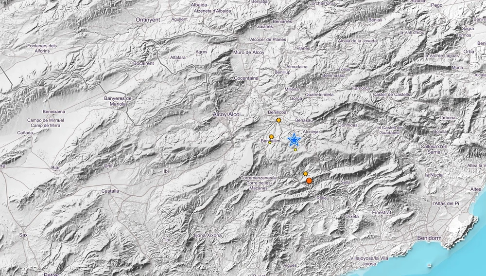 Terremotos registrados en la zona de Relleu durante la madrugada.