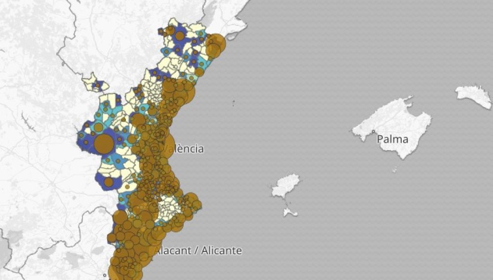 Mapa incidencia de la covid-19 en la Comunitat Valenciana.