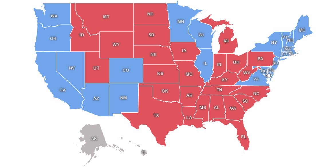 Mapa de resultados de las elecciones EE.UU.: ¿Quién ha ganado en cada estado? Mapa de resultados de las elecciones EE.UU.: ¿Quién ha ganado en cada estado?