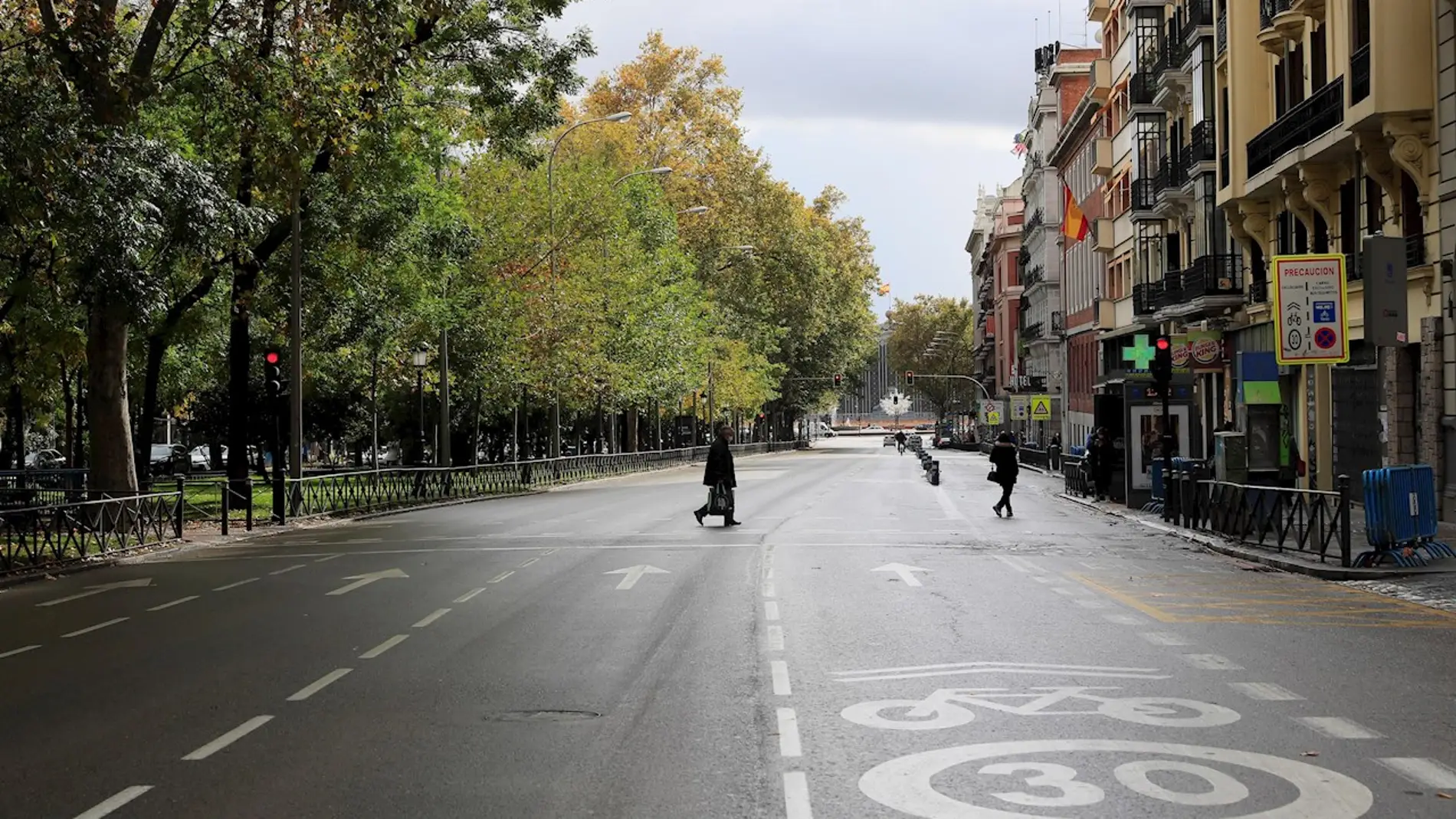 Calles casi vacías en Madrid