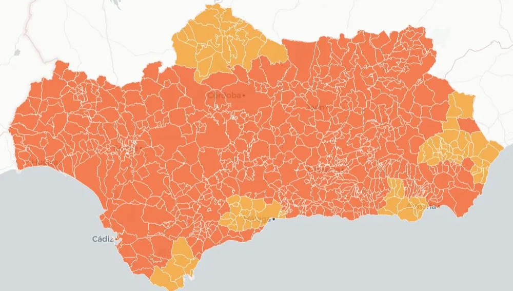 Mapa de nivel de alerta en Andalucía