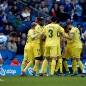El Villarreal celebra un gol en Anoeta