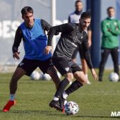 Un momento del entrenamiento del Málaga CF esta semana