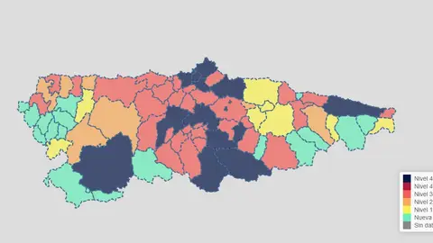 Mapa de incidencia de la COVID19 en Asturias a 25-01-2021 Coronavirus en Asturias