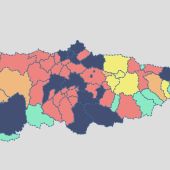 Mapa de incidencia de la COVID19 en Asturias a 25-01-2021