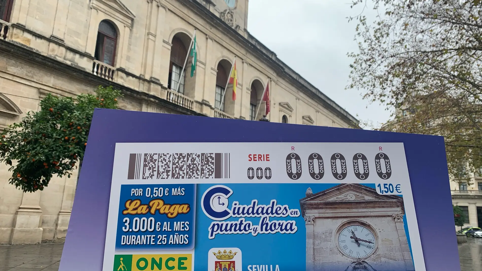 El reloj del ayuntamiento de Sevilla será la imagen del cupón de la ONCE del 3 de febrero 