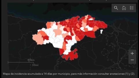Mapa del 26 de enero de incidencia acumulada en los municipios c&aacute;ntabros