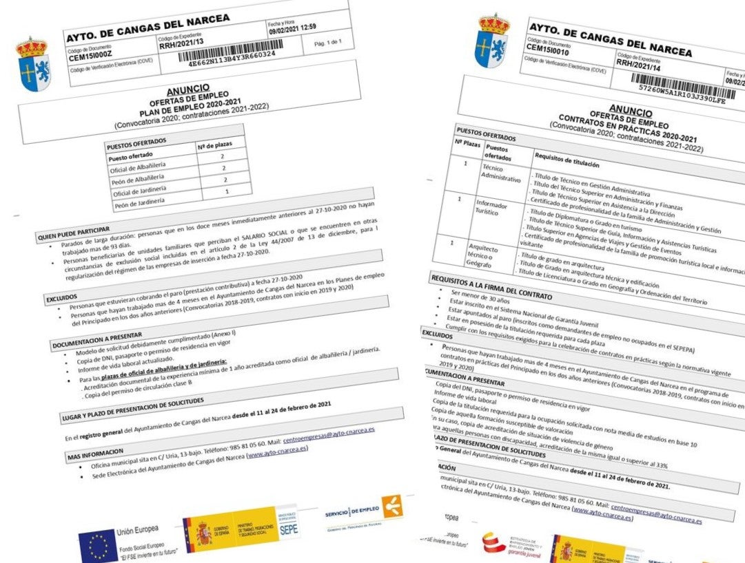 Empleo en el Ayuntamiento de Cangas del Narcea Empleo en el Ayuntamiento de Cangas del Narcea