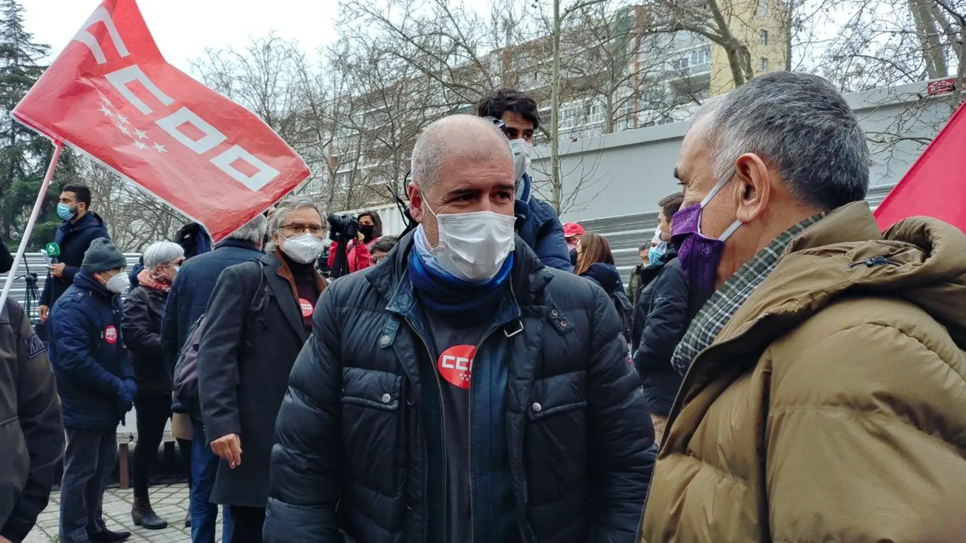 Unai Sordo (CCOO) junto a Pepe Álvarez (UGT) en la manifestación en Madrid