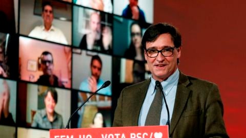 Salvador Illa, en un acto electoral del PSC en Cataluña.