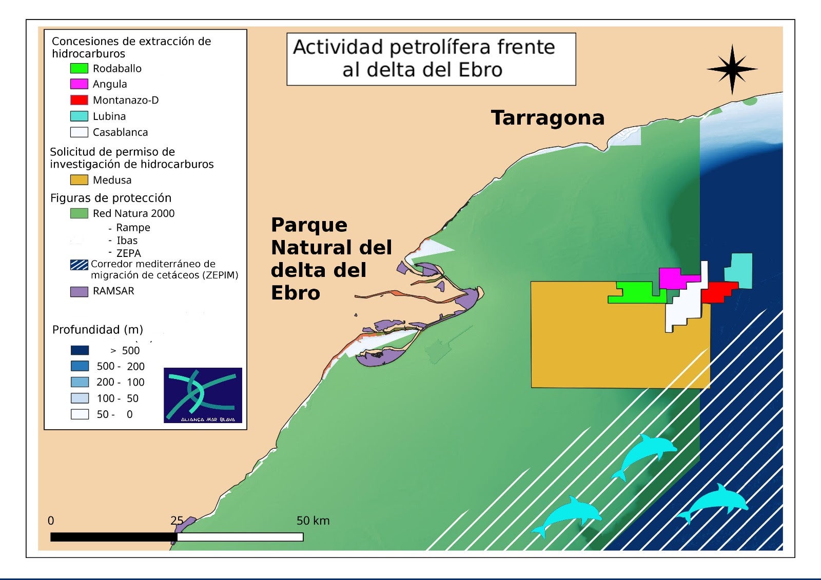 Mar Blava recurrirá el fallo del supremo que avala prórrogas de explotación petrolífera en zonas protegidas Mar Blava recurrirá el fallo del supremo que avala prórrogas de explotación petrolífera en zonas protegidas