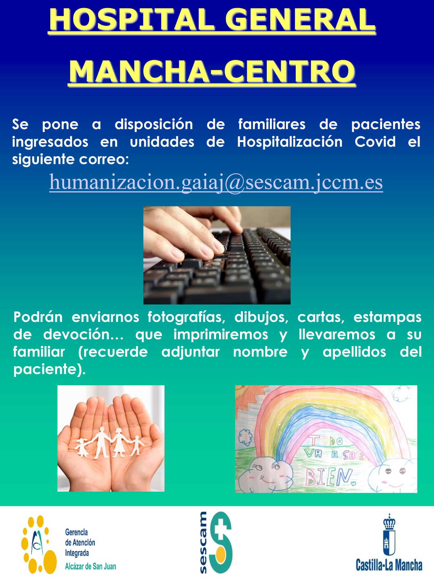 Familiares de pacientes ingresados por coronavirus en el Hospital Mancha Centro podrán mandar mensajes de ánimo Familiares de pacientes ingresados por coronavirus en el Hospital Mancha Centro podrán mandar mensajes de ánimo