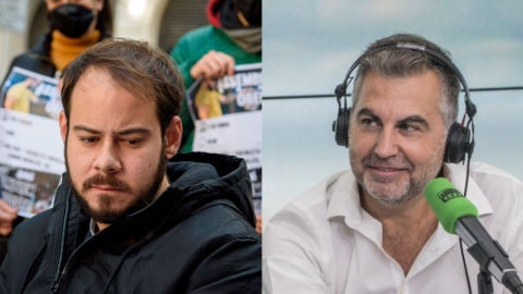 Pablo Hasel, a la izquierda, y Carlos Alsina, a la derecha.