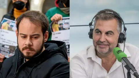 Pablo Hasel, a la izquierda, y Carlos Alsina, a la derecha. Pablo Hasel, a la izquierda, y Carlos Alsina, a la derecha.