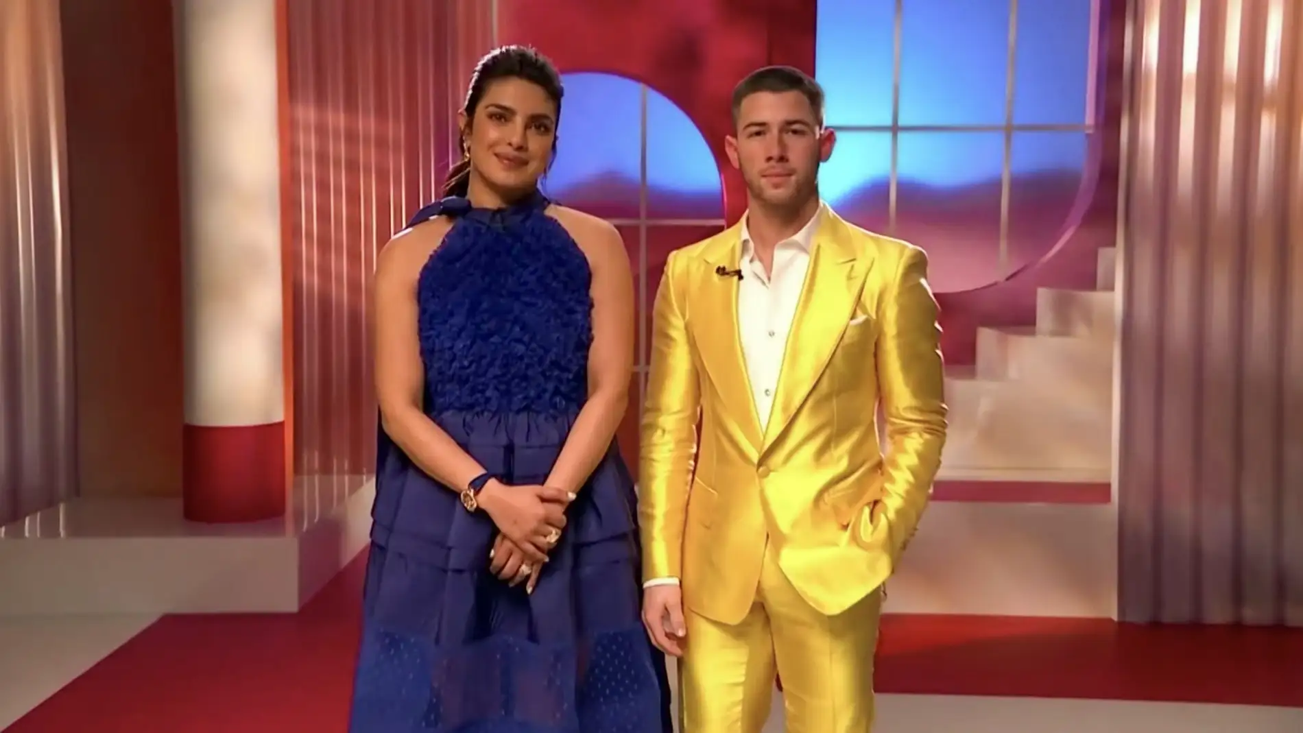 Pryanka Chopra-Jonas y Nick Jonas, durante la retransmisión de las nominaciones a los Oscar 2021