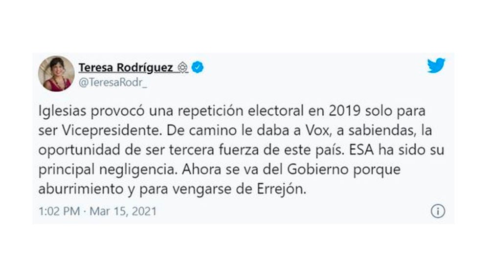Tuit borrado por Teresa Rodríguez