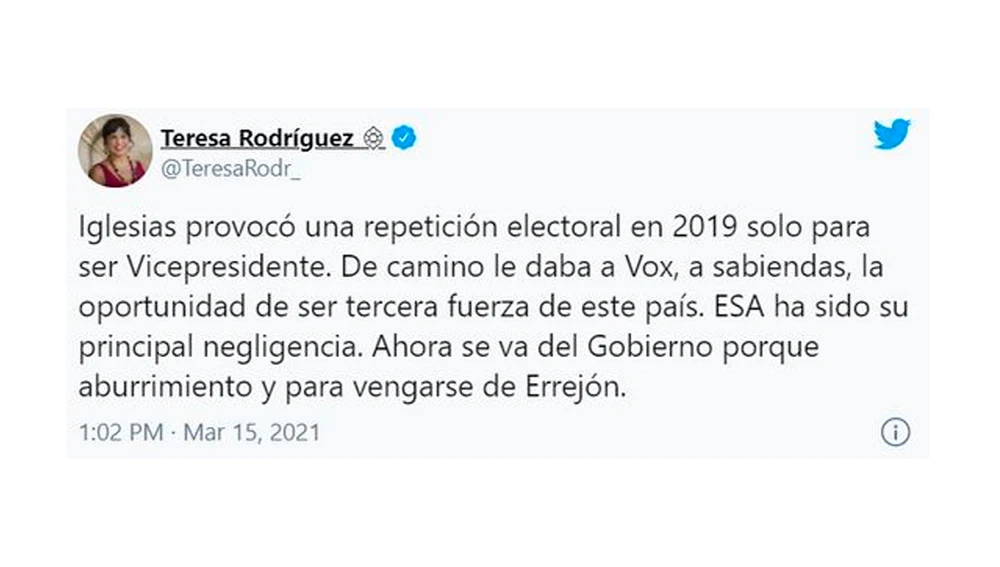 Tuit borrado por Teresa Rodríguez