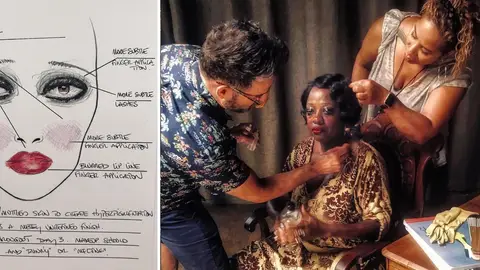 El maquillador español Sergio López-Rivera retoca a Viola Davis en el set de 'La madre del blues' El maquillador español Sergio López-Rivera retoca a Viola Davis en el set de 'La madre del blues'