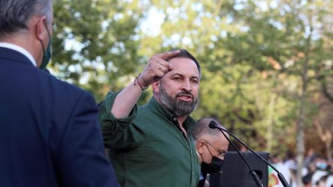 Santiago Abascal durante el acto de Vox en Vallecas