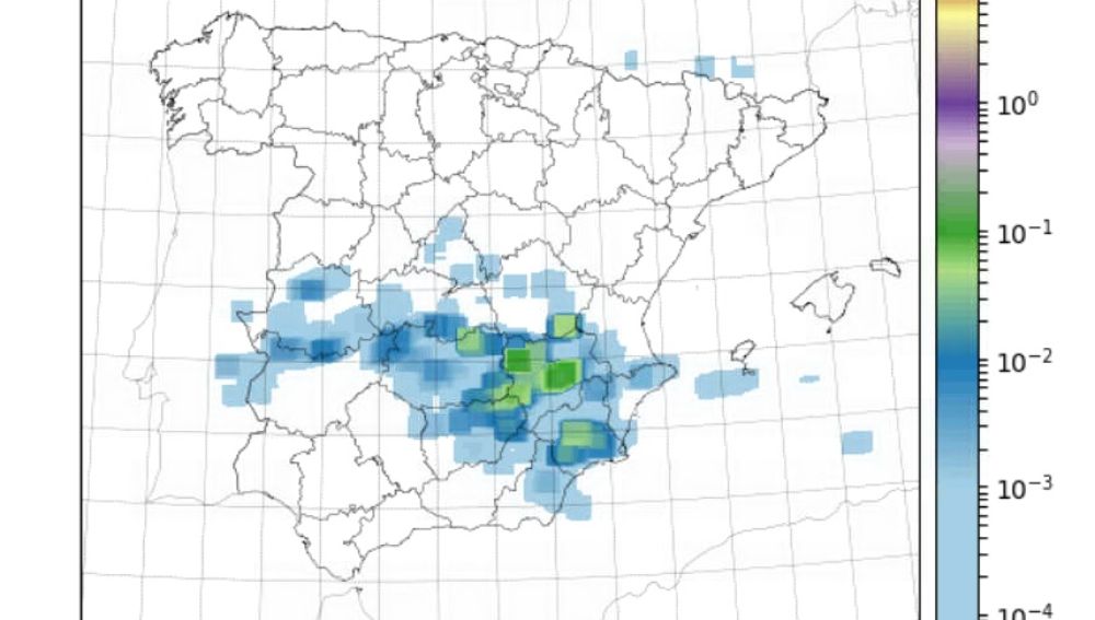 Densidad de rayos prevista para mañana