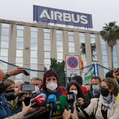 Teresa Rodríguez, durante una comparecencia de prensa en Airbus Teresa Rodríguez, durante una comparecencia de prensa en Airbus