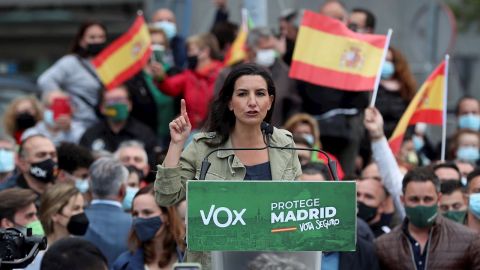 La candidata de Vox a las elecciones del 4M en Madrid, Roc&iacute;o Monasterio, en un acto de campa&ntilde;a