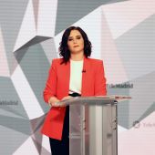 La candidata del Partido Popular a la presidencia de la Comunidad de Madrid, Isabel Díaz Ayuso, durante el debate electoral de Telemadrid