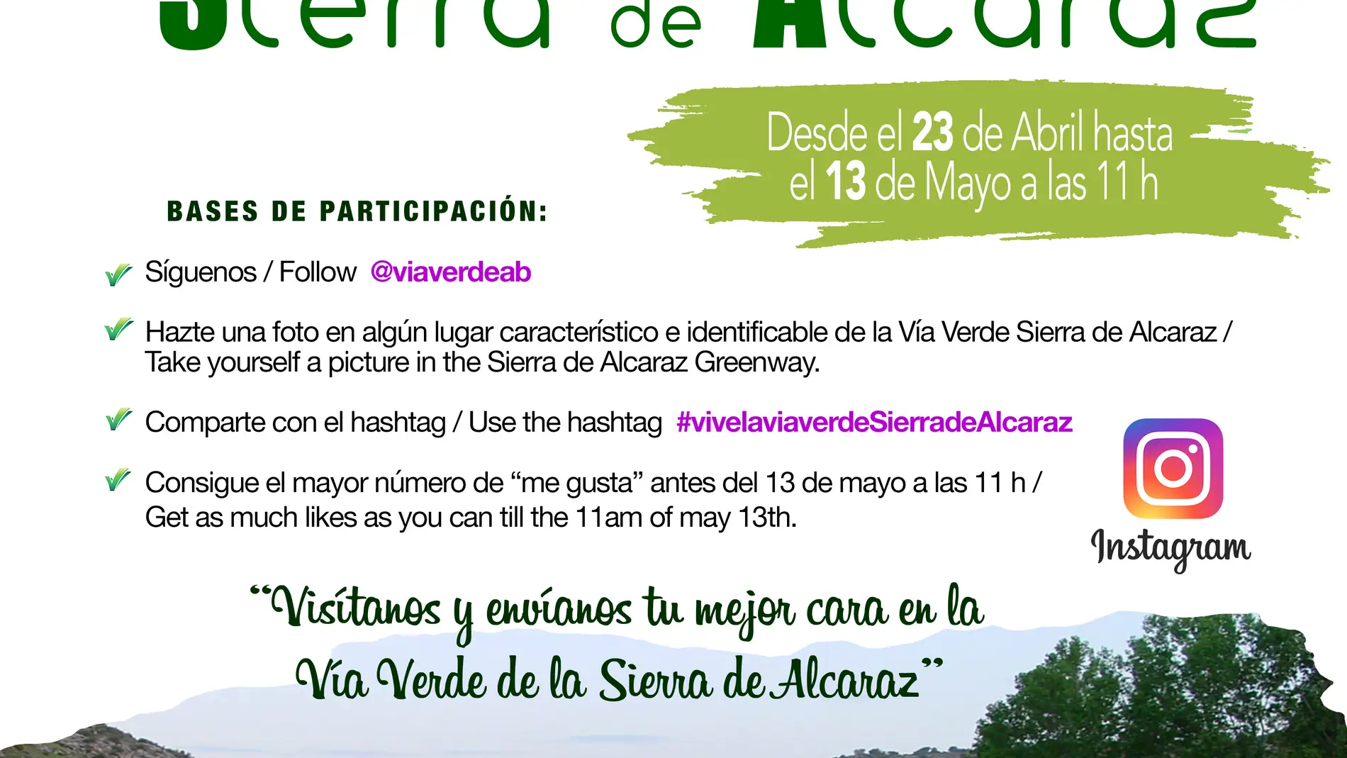 La Diputación de Albacete organiza un concurso fotográfico en ‘Instagram’ protagonizado por la Vía Verde Sierra de Alcaraz 