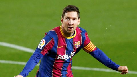 Messi celebra uno de sus goles ante el Getafe