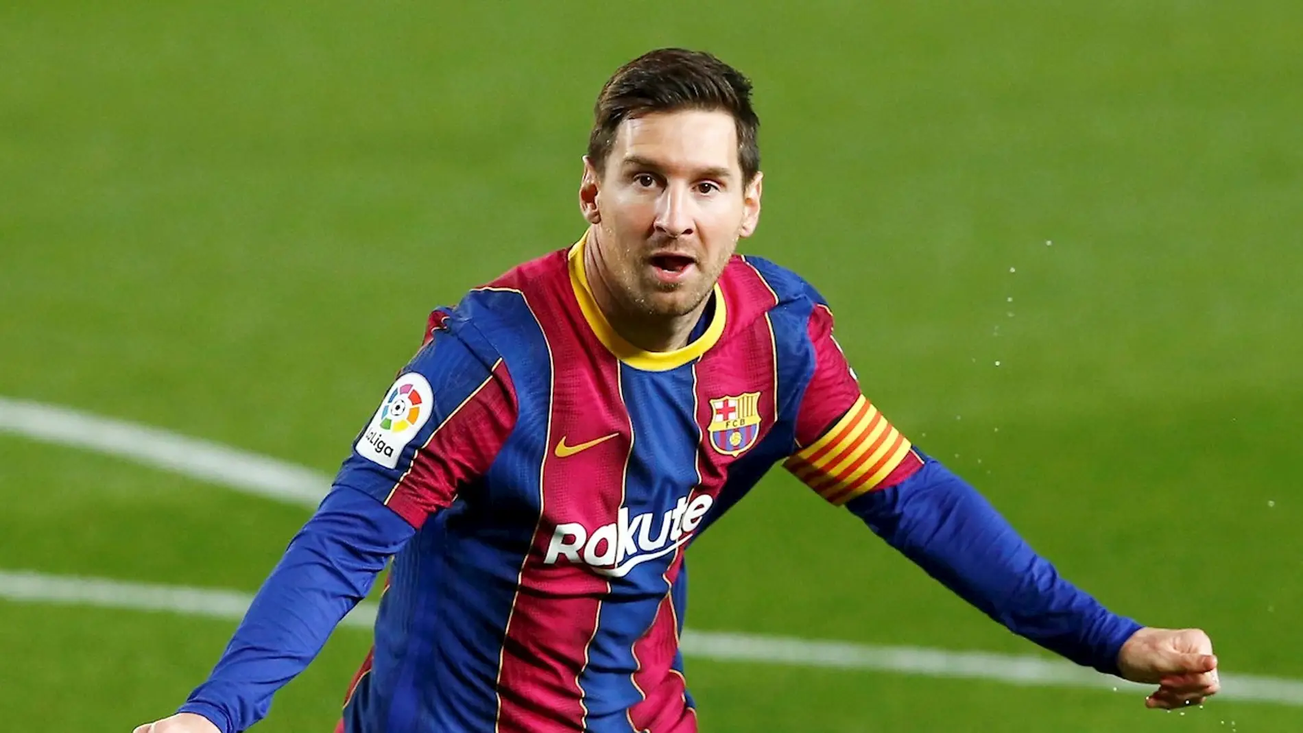 Messi celebra uno de sus goles ante el Getafe