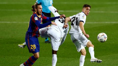 &Oacute;scar Mingueza en el partido ante el Getafe