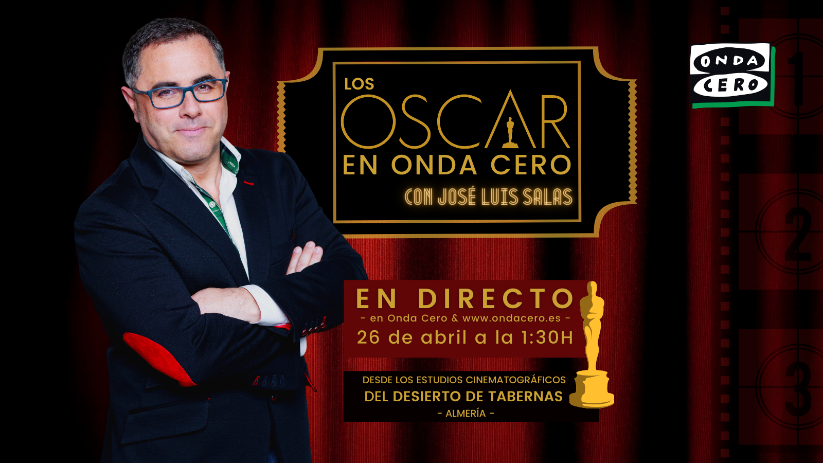 José Luis Salas narrará la gala de los Oscar desde los estudios de cine de Tabernas en Almería José Luis Salas narrará la gala de los Oscar desde los estudios de cine de Tabernas en Almería