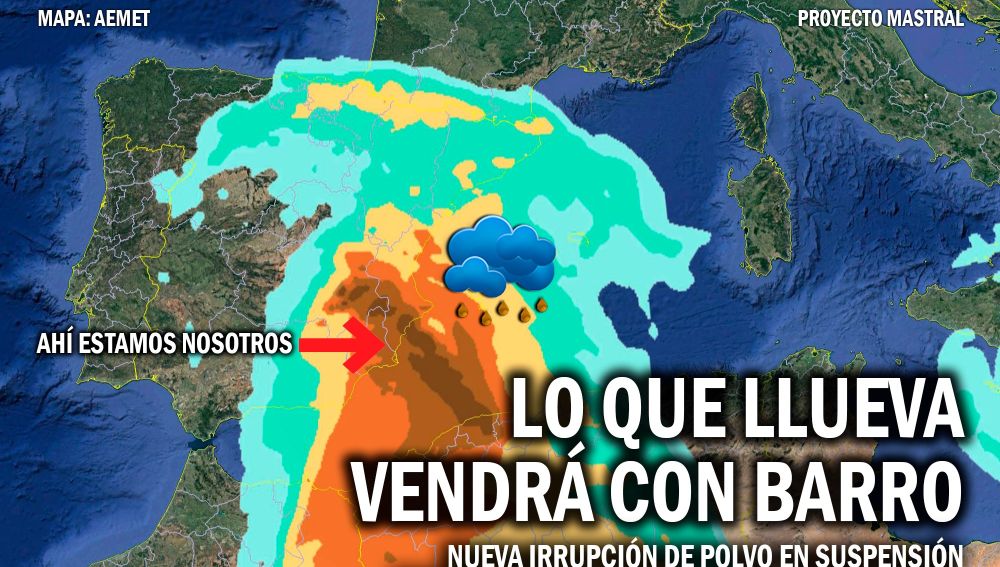 Sí, otra vez vuelve la posibilidad de lluvias de barro. La borrasca Lola favorecerá una nueva irrupción de polvo sahariano que nos llegará durante el fin de semana Sí, otra vez vuelve la posibilidad de lluvias de barro. La borrasca Lola favorecerá una nueva irrupción de polvo sahariano que nos llegará durante el fin de semana