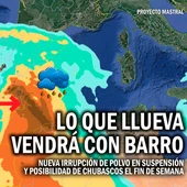 Sí, otra vez vuelve la posibilidad de lluvias de barro. La borrasca Lola favorecerá una nueva irrupción de polvo sahariano que nos llegará durante el fin de semana Sí, otra vez vuelve la posibilidad de lluvias de barro. La borrasca Lola favorecerá una nueva irrupción de polvo sahariano que nos llegará durante el fin de semana