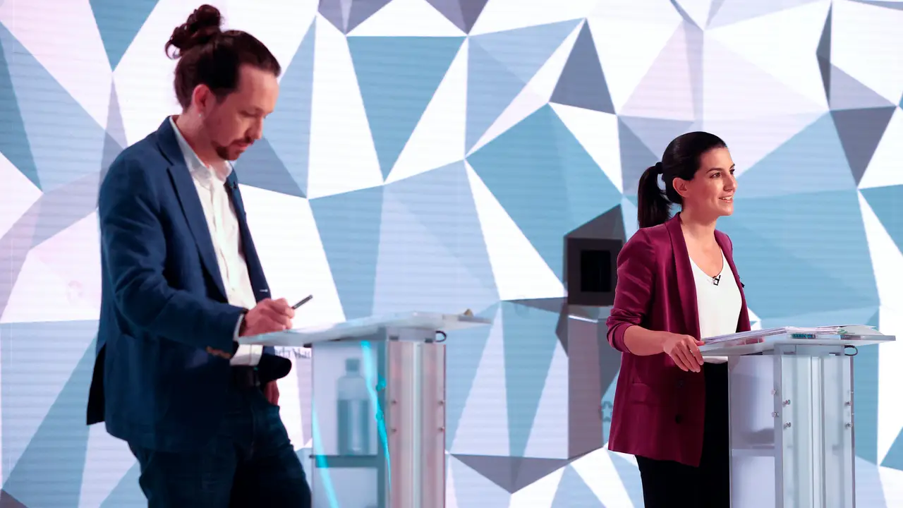 Pablo Iglesias y Rocío Monasterio, en el debate de Telemadrid por las elecciones del 4M en Madrid Pablo Iglesias y Rocío Monasterio, en el debate de Telemadrid por las elecciones del 4M en Madrid