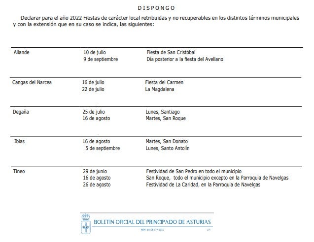 Éstos son los días festivos en cada concejo Éstos son los días festivos en cada concejo