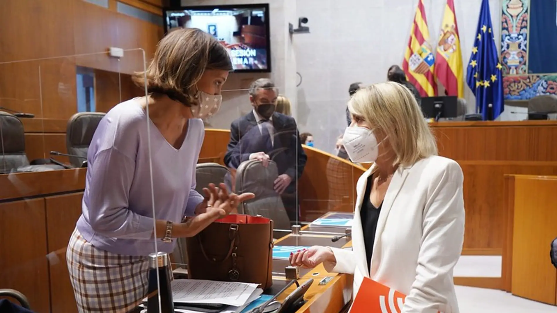 Las diputadas de PSOE y PP hablan, minutos antes de presentar el dictamen
